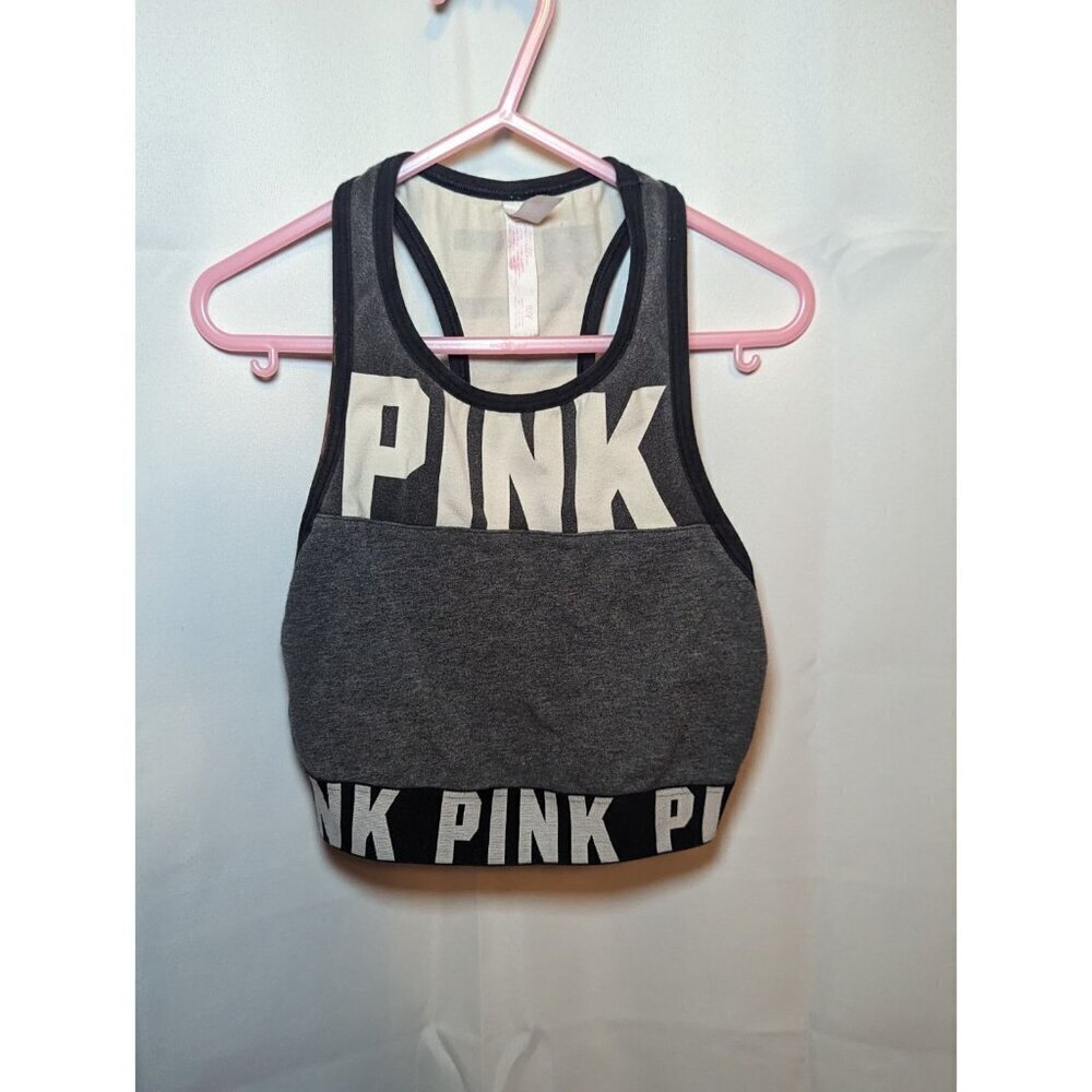 Victoria's Secret Pink Logo Racerback Bra/Crop Top Gray Black Women Size Small